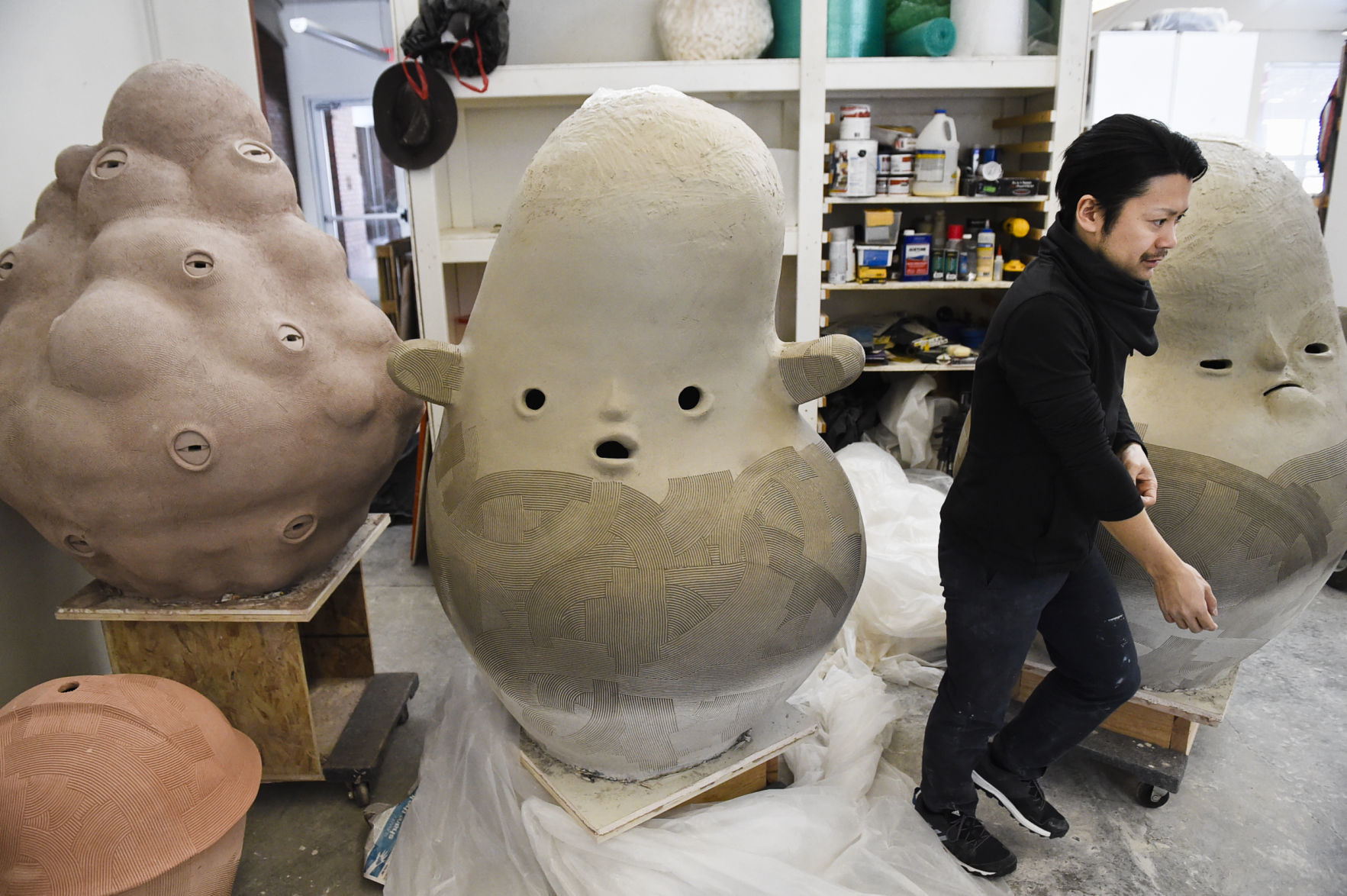Iwamura says he is thankful for the large kilns at the Bray because they allow him to create these larger than life works.